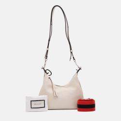 Pre Owned Gucci White Small Leather Web Attache Crossbody
