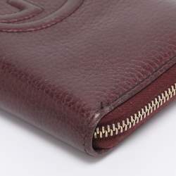 Pre Owned Gucci Burgundy Leather Soho Zip Around Wallet
