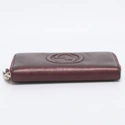 Pre Owned Gucci Burgundy Leather Soho Zip Around Wallet