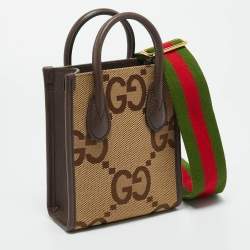 Pre Owned Gucci Beige/Ebony Jumbo GG Canvas and Leather Mini Vertical Tote