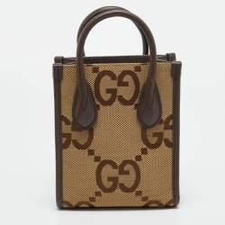 Pre Owned Gucci Beige/Ebony Jumbo GG Canvas and Leather Mini Vertical Tote