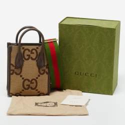 Pre Owned Gucci Beige/Ebony Jumbo GG Canvas and Leather Mini Vertical Tote
