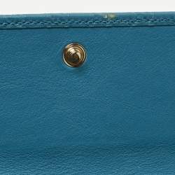Pre Owned Gucci Teal Blue Microguccissima Leather Flap Continental Wallet