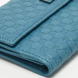 Pre Owned Gucci Teal Blue Microguccissima Leather Flap Continental Wallet