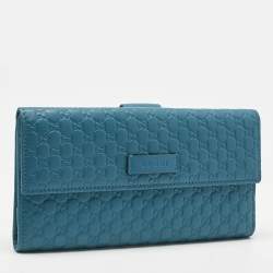 Pre Owned Gucci Teal Blue Microguccissima Leather Flap Continental Wallet