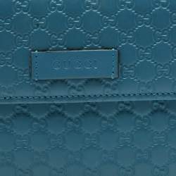 Pre Owned Gucci Teal Blue Microguccissima Leather Flap Continental Wallet