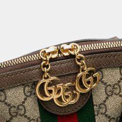 Pre Owned Gucci Beige Brown Medium GG Supreme Ophidia Web Satchel