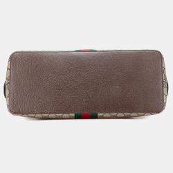 Pre Owned Gucci Beige Brown Medium GG Supreme Ophidia Web Satchel