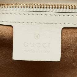 Pre Owned Gucci Off White Leather Medium Embellished Web Sylvie Top Handle Bag