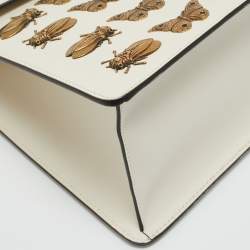 Pre Owned Gucci Off White Leather Medium Embellished Web Sylvie Top Handle Bag