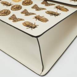 Pre Owned Gucci Off White Leather Medium Embellished Web Sylvie Top Handle Bag