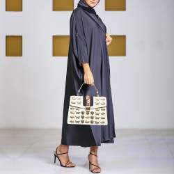 Pre Owned Gucci Off White Leather Medium Embellished Web Sylvie Top Handle Bag