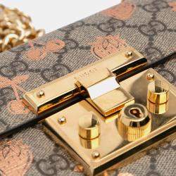 Pre Owned Gucci Beige Brown Small GG Supreme Berry Padlock Crossbody
