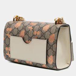 Pre Owned Gucci Beige Brown Small GG Supreme Berry Padlock Crossbody