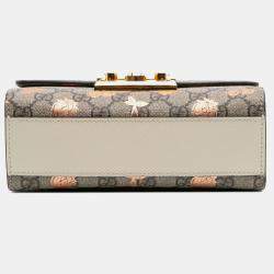 Pre Owned Gucci Beige Brown Small GG Supreme Berry Padlock Crossbody