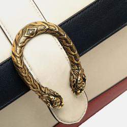 Pre Owned Gucci White Medium Leather Bamboo Dionysus Web Satchel