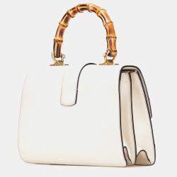 Pre Owned Gucci White Medium Leather Bamboo Dionysus Web Satchel
