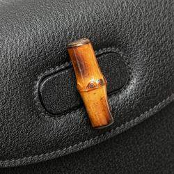 Pre Owned Gucci Black Calfskin Bamboo Night Handbag