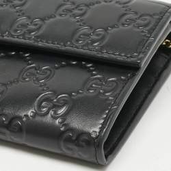 Pre Owned محفظة غوتشي قفل سلاسل قماشية جلد غوتشي أسود