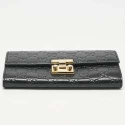 Pre Owned محفظة غوتشي قفل سلاسل قماشية جلد غوتشي أسود