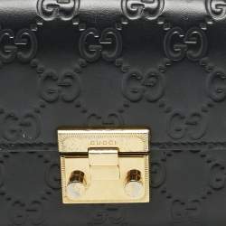 Pre Owned محفظة غوتشي قفل سلاسل قماشية جلد غوتشي أسود