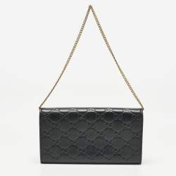 Pre Owned محفظة غوتشي قفل سلاسل قماشية جلد غوتشي أسود