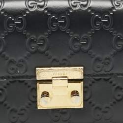 Pre Owned محفظة غوتشي قفل سلاسل قماشية جلد غوتشي أسود