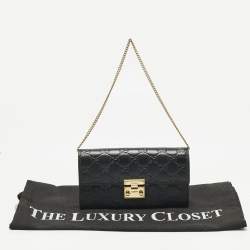 Pre Owned محفظة غوتشي قفل سلاسل قماشية جلد غوتشي أسود