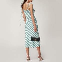 Pre Owned محفظة غوتشي قفل سلاسل قماشية جلد غوتشي أسود