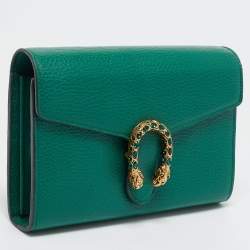 Pre Owned Gucci Green Leather Dionysus Wallet on Chain