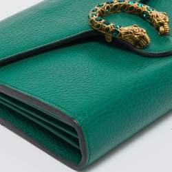 Pre Owned Gucci Green Leather Dionysus Wallet on Chain