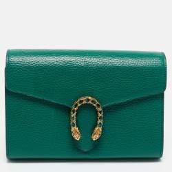 Pre Owned Gucci Green Leather Dionysus Wallet on Chain
