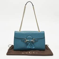 Pre Owned Gucci Teal Microguccissima Leather Medium Emily Chain Shoulder Bag