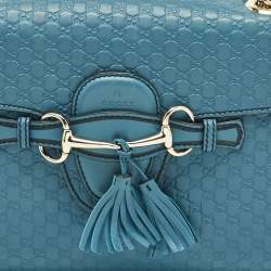 Pre Owned Gucci Teal Microguccissima Leather Medium Emily Chain Shoulder Bag
