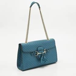 Pre Owned Gucci Teal Microguccissima Leather Medium Emily Chain Shoulder Bag