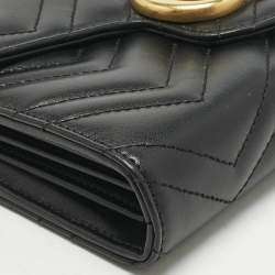 Pre Owned Gucci Black Matelassé Leather GG Marmont Wallet on Chain