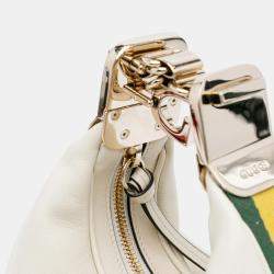 Pre Owned Gucci Web Small White Leather Attache Crossbody Bag
