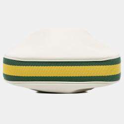 Pre Owned Gucci Web Small White Leather Attache Crossbody Bag