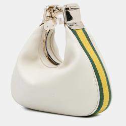 Pre Owned Gucci Web Small White Leather Attache Crossbody Bag