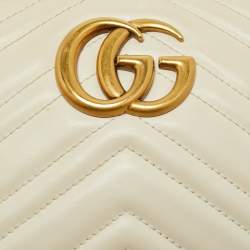 Pre Owned Gucci White Matelassé Chevron Leather GG Marmont Small Camera Bag