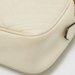 Pre Owned Gucci White Matelassé Chevron Leather GG Marmont Small Camera Bag