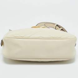 Pre Owned Gucci White Matelassé Chevron Leather GG Marmont Small Camera Bag