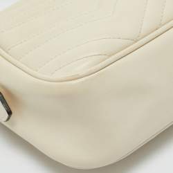 Pre Owned Gucci White Matelassé Chevron Leather GG Marmont Small Camera Bag