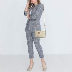 Pre Owned Gucci White Matelassé Chevron Leather GG Marmont Small Camera Bag