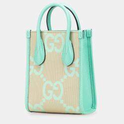 Pre Owned Gucci Beige Blue Mini Jumbo GG Canvas Interlocking G Satchel
