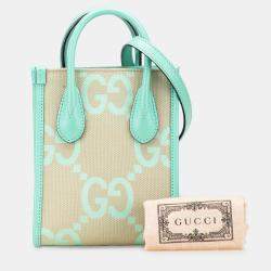 Pre Owned Gucci Beige Blue Mini Jumbo GG Canvas Interlocking G Satchel