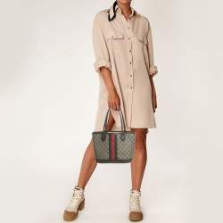Pre Owned Gucci Beige/Ebony GG Supreme Canvas and Leather Small Ophidia Tote
