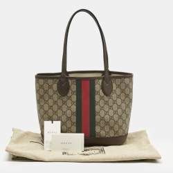 Pre Owned Gucci Beige/Ebony GG Supreme Canvas and Leather Small Ophidia Tote
