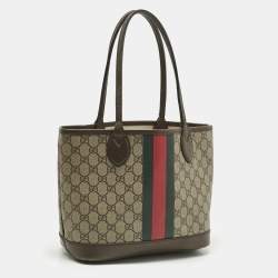 Pre Owned Gucci Beige/Ebony GG Supreme Canvas and Leather Small Ophidia Tote
