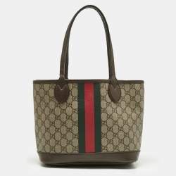 Pre Owned Gucci Beige/Ebony GG Supreme Canvas and Leather Small Ophidia Tote